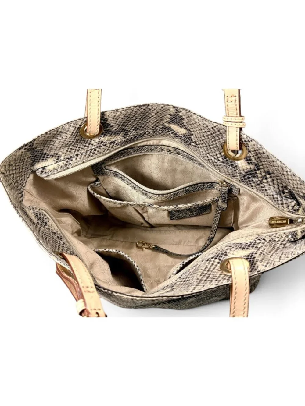 Michael Kors Jet Set Python Embossed Leather Tote Bag - Gray Taupe Neutral